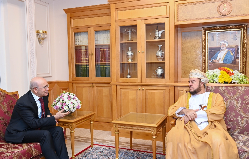 HH Sayyid Asa’ad bin Tarik Al Said receives Mehmet Simsek, Minister from Turkiye. - ONA