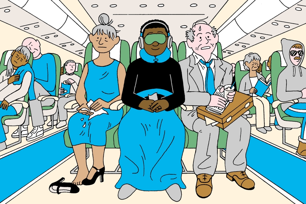 These tested strategies can help you get some degree of rest, even in an unforgiving upright seat. (Pete Gamlen/The New York Times) 