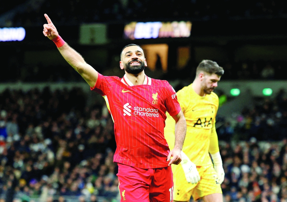 Liverpool's Mohamed Salah celebrates scoring their fifth goal Action Images via Reuters