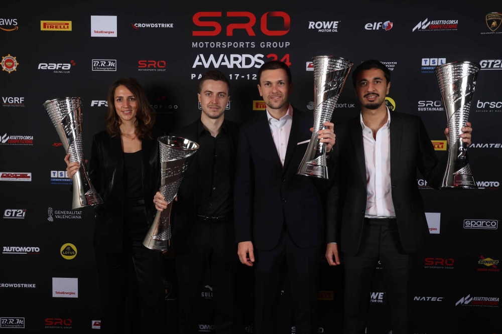The Al-Manar Racing by Getspeed team receive their 2024 GTWC awards in Paris.