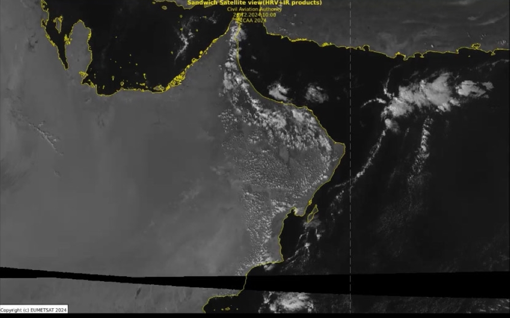 Cloud cover is expected to continue over the coastal areas of the Sea of Oman