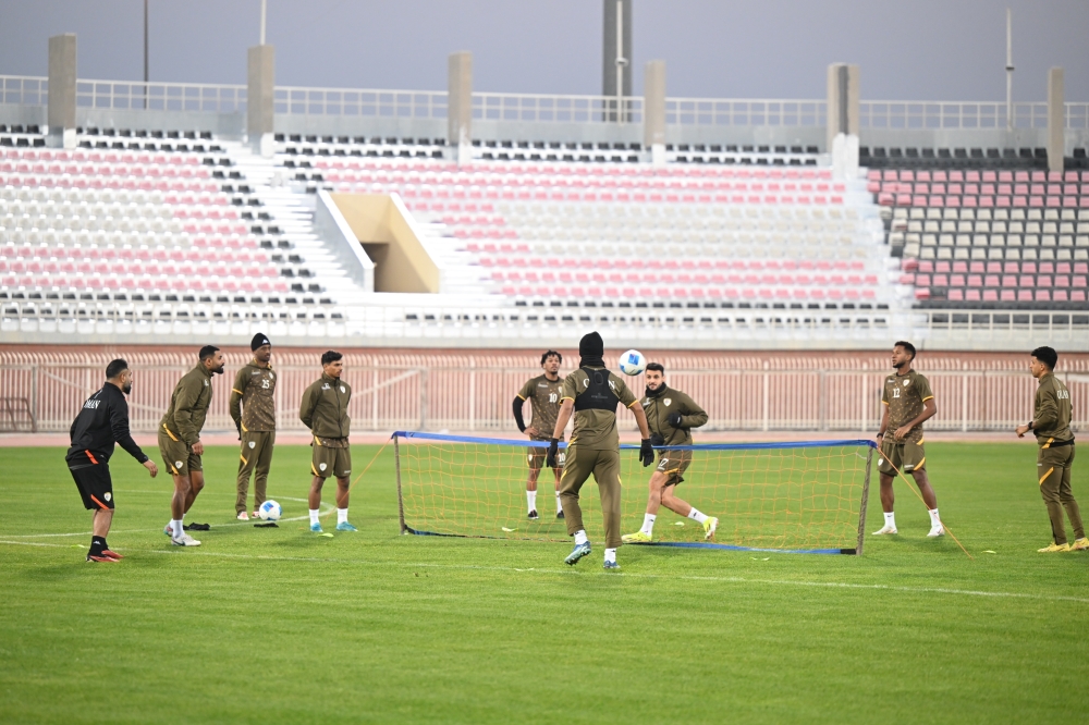 Oman players during a training session. -- Hussain al Maqbali