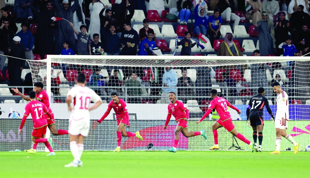 Soccer Football - Gulf Cup - Group A - United Arab Emirates v Oman - Jaber Al-Mubarak Al-Hamad Stadium, Kuwait City, Kuwait - December 27, 2024 Oman's Abdulrahman Al-Mushaifri celebrates scoring their first goal REUTERS/Mohamed Abd El Ghany
