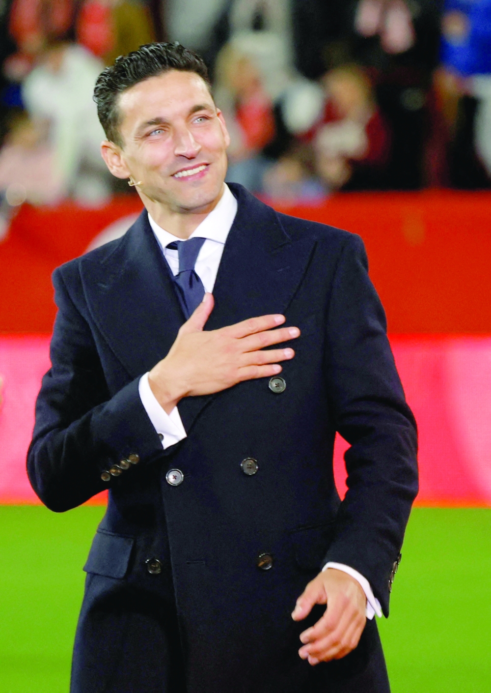 Soccer Football - Sevilla FC holds final farewell ceremony for Jesus Navas - Seville, Spain - December 30, 2024 Jesus Navas during the ceremony REUTERS/Marcelo Del Pozo