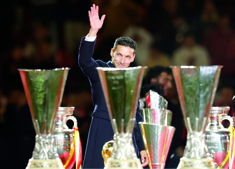 Soccer Football - Sevilla FC holds final farewell ceremony for Jesus Navas - Seville, Spain - December 30, 2024 Jesus Navas during the ceremony REUTERS/Marcelo Del Pozo
