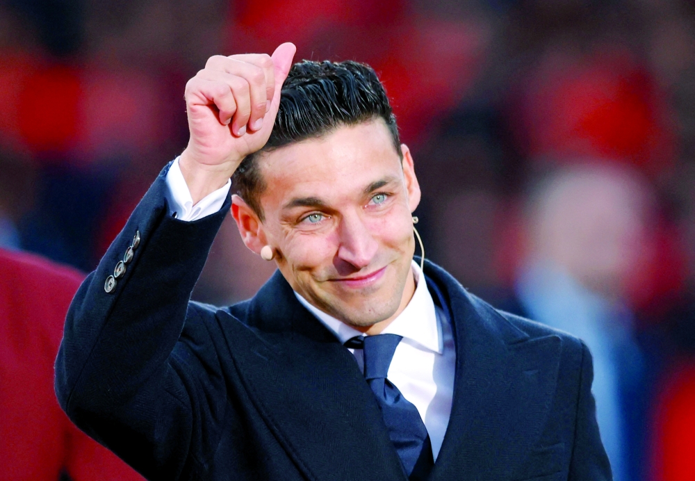 Soccer Football - Sevilla FC holds final farewell ceremony for Jesus Navas - Seville, Spain - December 30, 2024 Jesus Navas during the ceremony REUTERS/Marcelo Del Pozo
