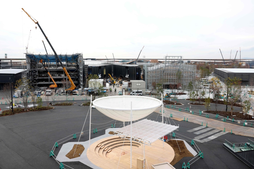 Construction continues on the Grand Ring on the site of Expo 2025 in Osaka 
