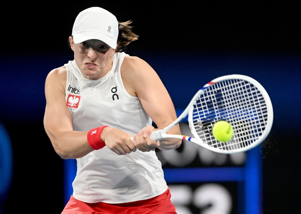 Tennis - United Cup - Ken Rosewall Arena, Sydney, Australia - January 2, 2025 Poland's Iga Swiatek in action during her quarter final match against Britain's Katie Boulter REUTERS/Jeremy Piper
