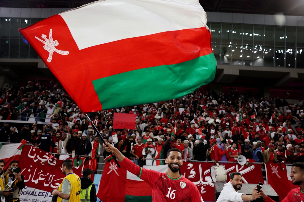 Soccer Football - Gulf Cup - Semi-Final - Saudi Arabia v Oman - Jaber Al-Mubarak Al-Hamad Stadium, Kuwait City, Kuwait - December 31, 2024 Oman's Khaled Al Breiki celebrates after the match REUTERS/Mohamed Abd El Ghany
