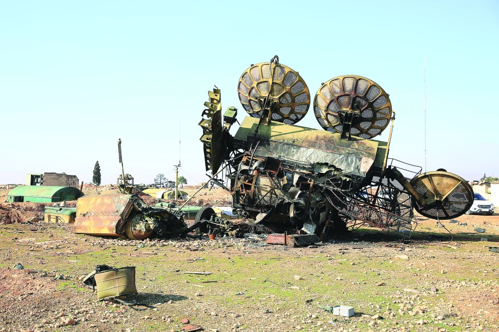A damaged mobile military radar at a Syrian army position near the city of Al Safira, south of Aleppo following reported Israeli strikes. — AFP