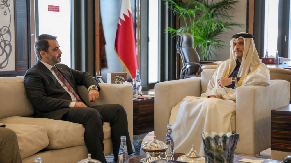 Syrian Foreign Minister Asaad Hassan al-Shibani, meets Qatari Prime Minister and Foreign Minister Mohammed bin Abdulrahman Al Thani in Doha. — Reuters 