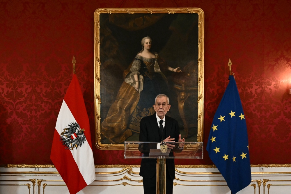 Austria's President Alexander van der Bellen speaks to media, at the presidential Hofburg Palace in Vienna. — AFP 