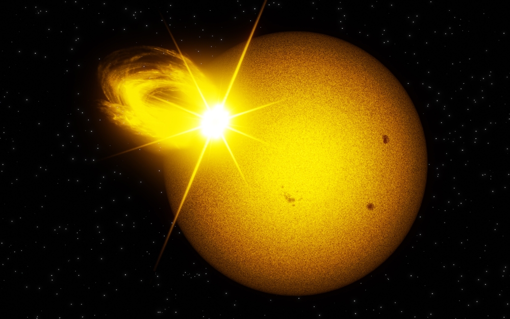 An artists impression of a superflare on a sun-like star as seen in white light. (Alexey Chizhik via The New York Times)