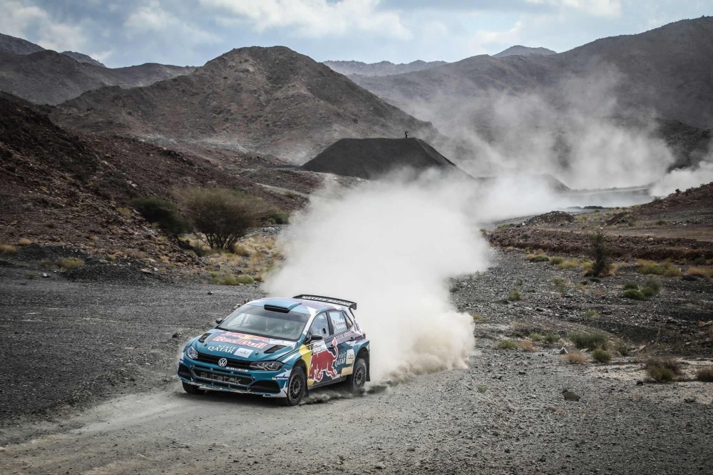 Qatar's Nasser Saleh al Attiyah in action in Oman in 2023.