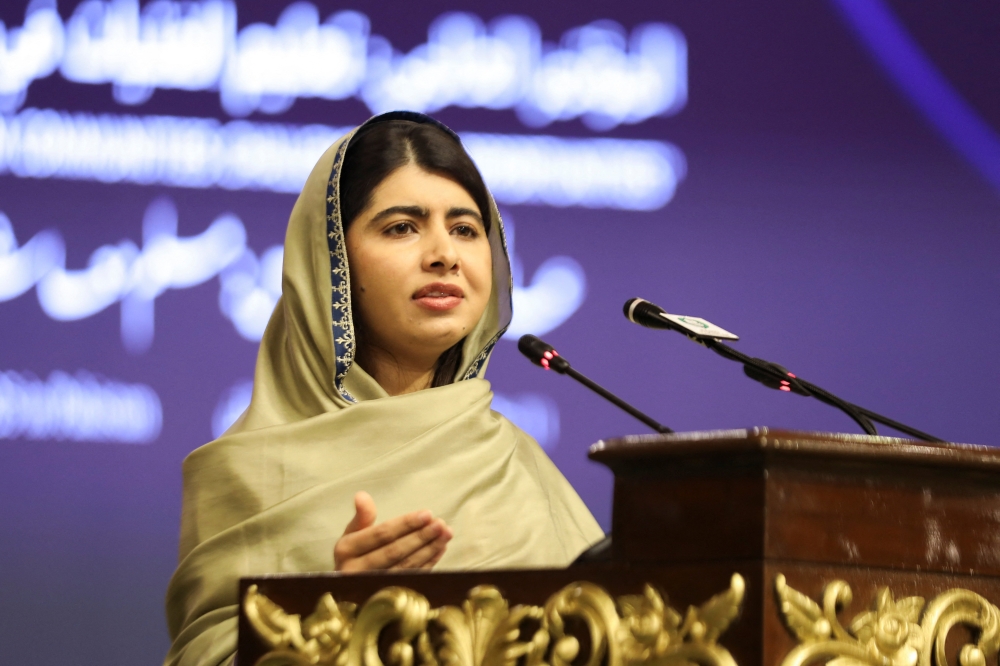 Nobel laureate Malala Yousafzai speaking at the 'Girls' Education in Muslim Communities: Challenges and Opportunities' summit in Islamabad. - Reuters
