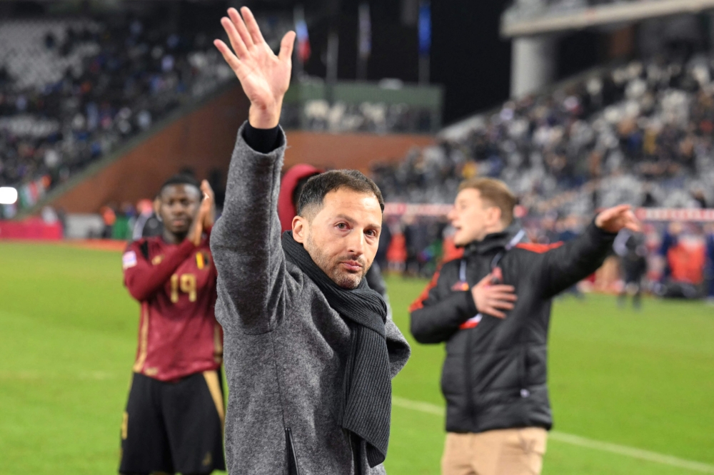 Belgium's head coach Domenico Tedesco waves at the end of the UEFA Nations League Group A2 football match 