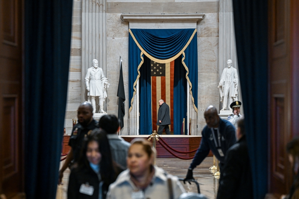 Preparations for inaugural ceremonies shift to inside the Capitol Rotunda in Washington. 