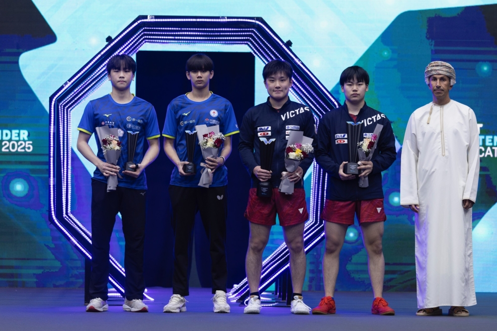 Men's doubles winners Japan’s Tomokazu Harimoto _WTT Contender 2025_Muscat_Day 7_-37