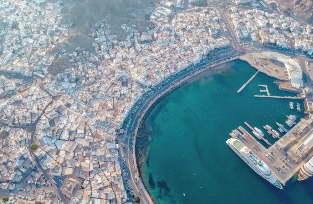 An aerial view of the wilayat of Muttrah in Muscat