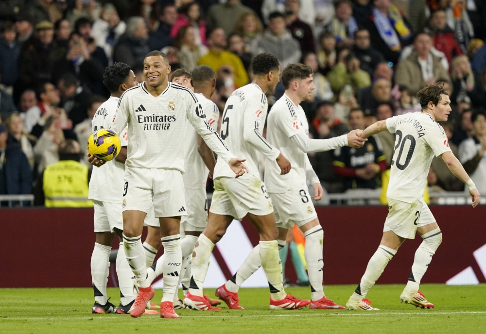 Real Madrid's Kylian Mbappe celebrates. — Reuters