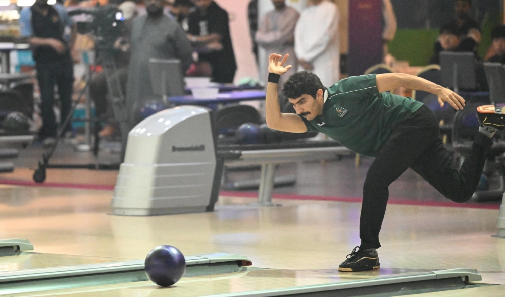 Oman's Musab al Adawi in action during the Muscat International Bowling Championship. 