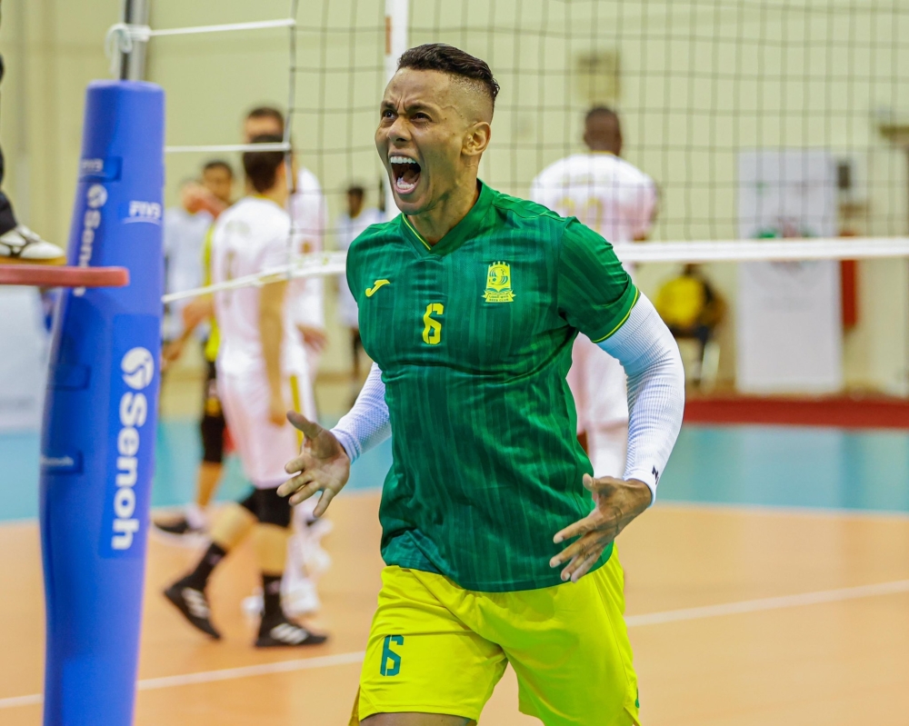 A Seeb player celebrates after a point.