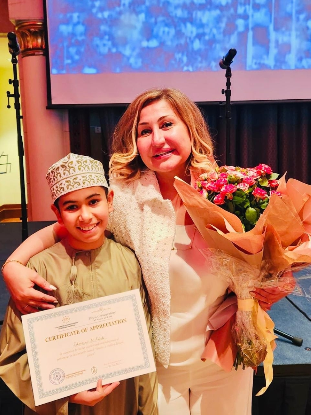 Sulaiman Al Fahdi with his teacher Dr Saida Khalilova in Muscat