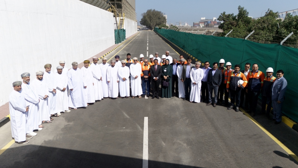 Dignitaries and guests at the launch of a road constructed by Jindal Shadeed with steel slag.