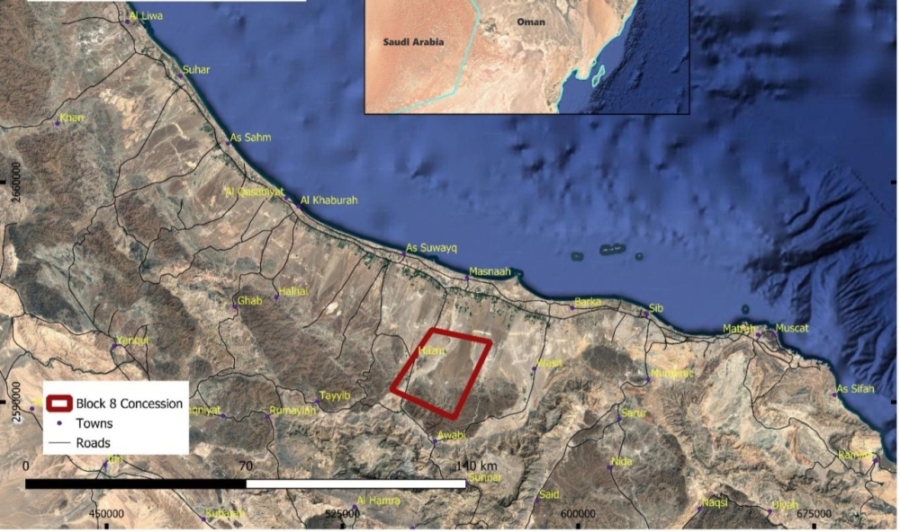 Block 8 concession located around 130km northwest of Muscat

