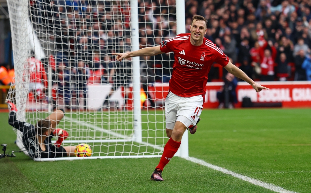 Nottingham Forest's Chris Wood celebrates scoring third goal. — Reuters