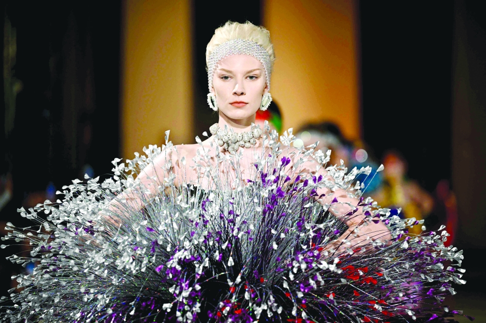 A model presents a creation for Germanier during the Women's Haute-Couture Spring/Summer 2025 Fashion Week, in Paris on January 30, 2025.