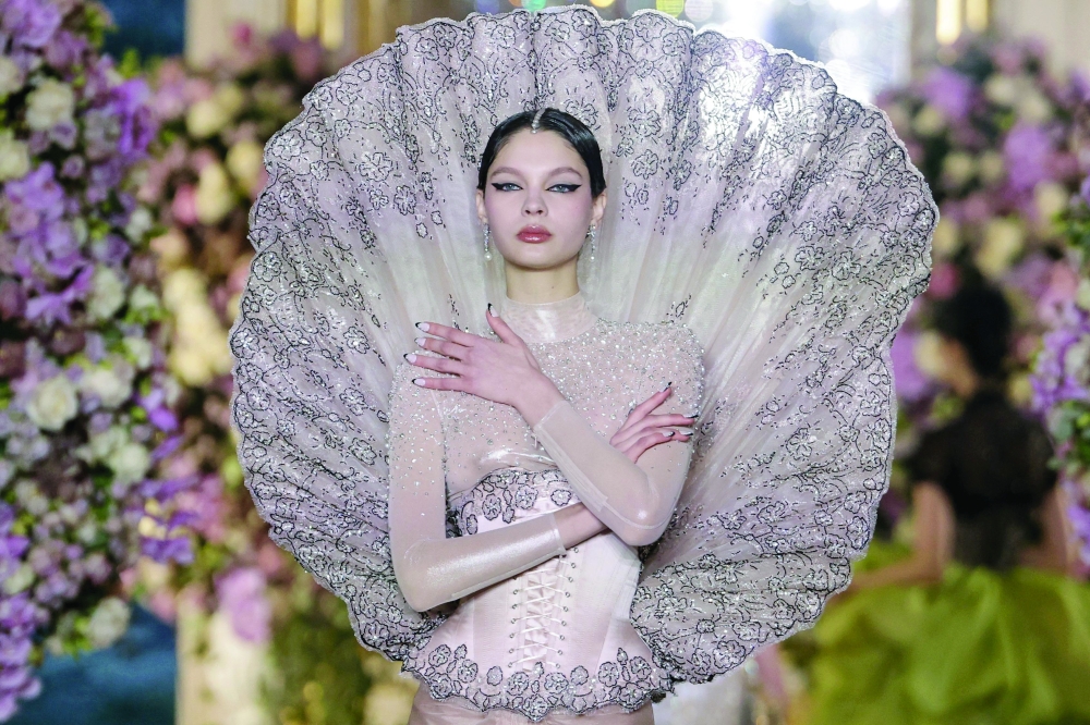 A model presents a creation for Miss Sohee during the Women's Haute-Couture Spring/Summer 2025 Fashion Week, in Paris on January 30, 2025.