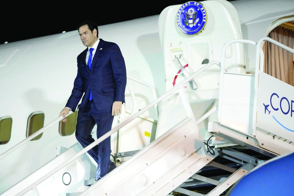 US Secretary of State Marco Rubio deplanes at the international airport in Panama Pacifico in Panama city. Marco Rubio arrived in the Panamanian capital on his first trip abroad as head of U.S. diplomacy, amid tensions over President Donald Trump's threat to retake control of the Panama Canal. Rubio will tour the Panama Canal and meet President Jose Raul Mulino. — AFP 