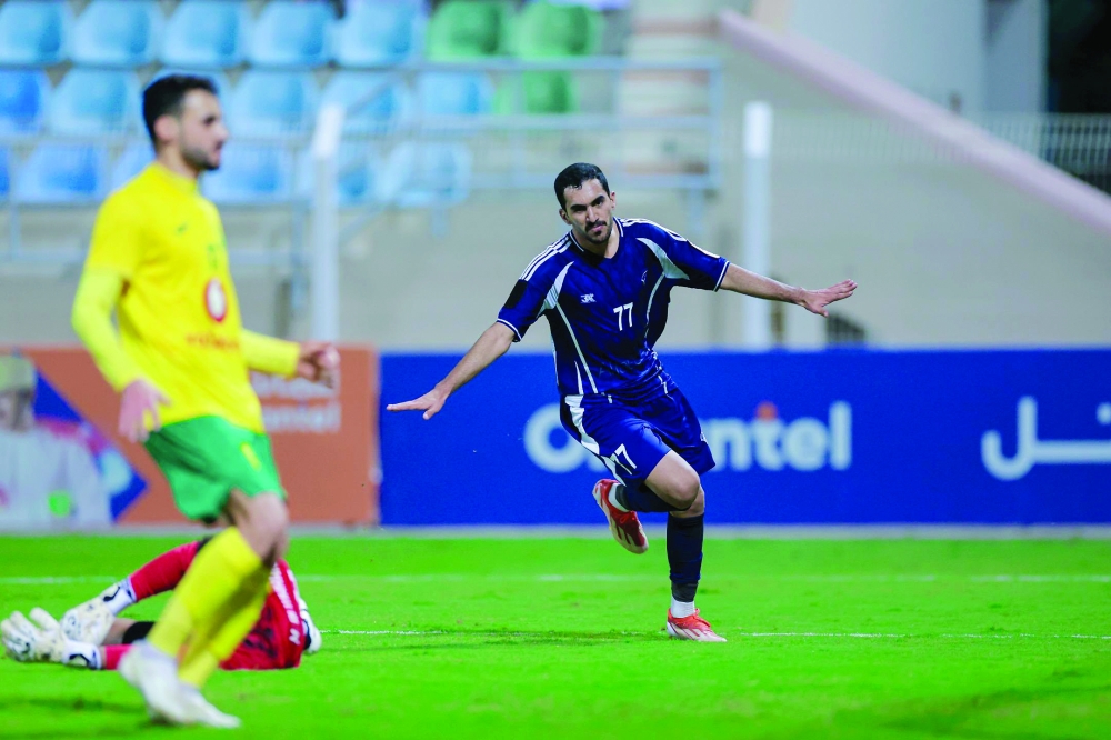 Al Shabab's Mohammed al Ghafri celebrates after scoring the winner against Seeb.