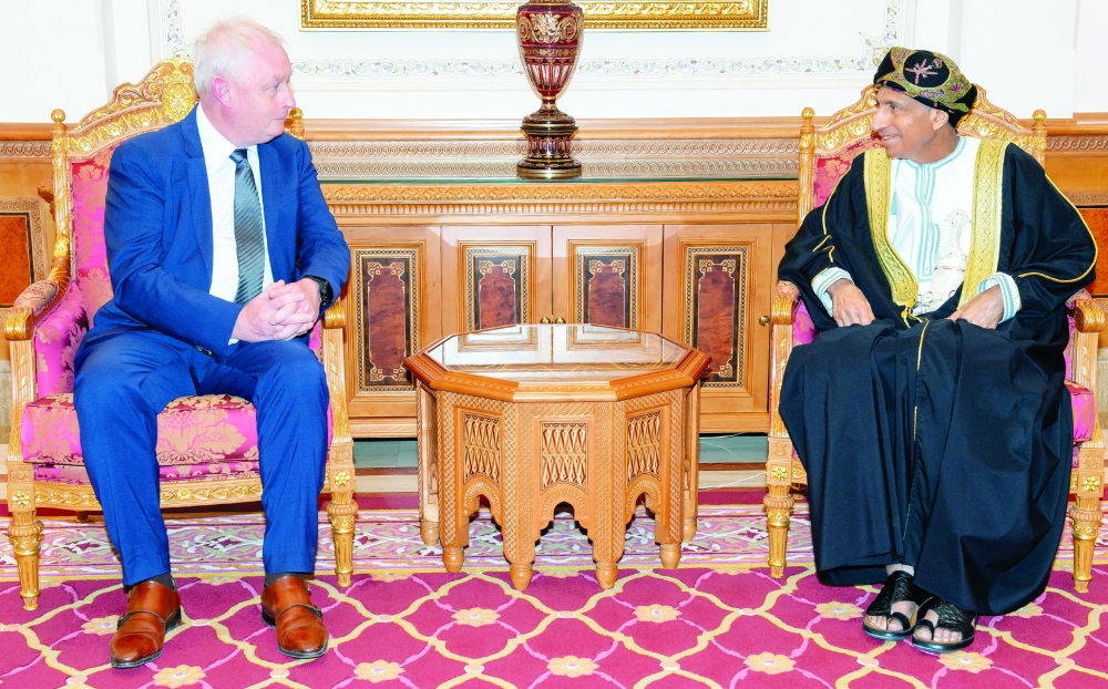 HH Sayyid Fahd bin Mahmood al Said with Luc Triangle in Muscat on Tuesday. Photo by Mohamed al Rashdi.
