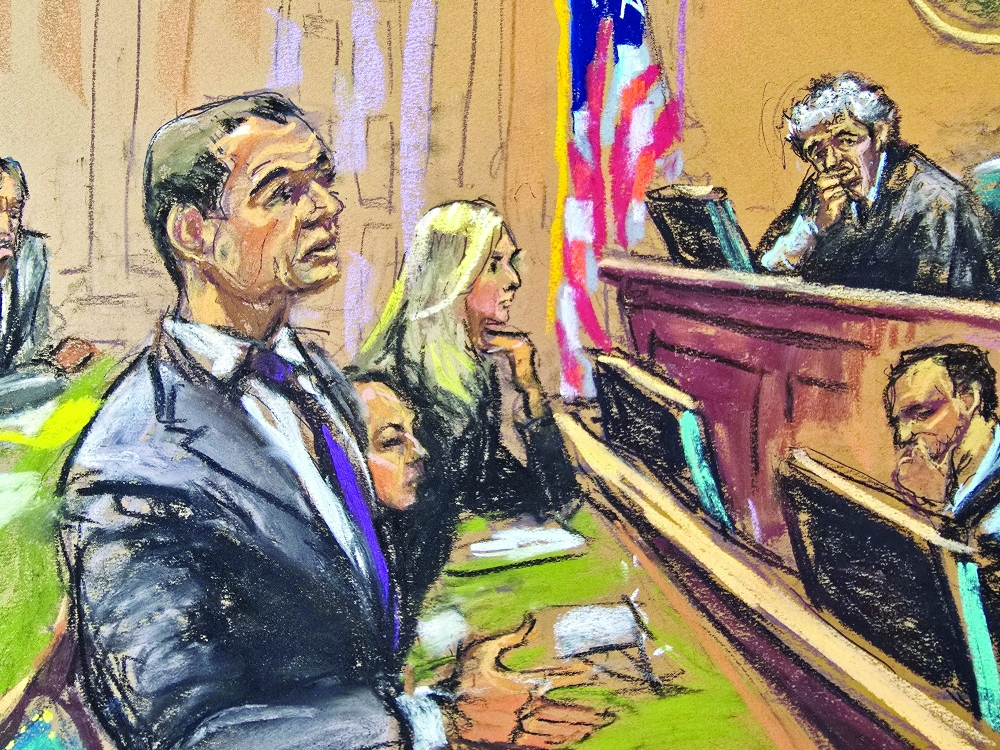 Blake Lively and Ryan Reynolds' attorney Michael J. Gottlieb stands inside the United States District Court in Manhattan as he argues before Judge Lewis J. Liman during a trial conference in New York City, U.S., February 3, 2025 in this courtroom sketch. REUTERS/Jane Rosenberg