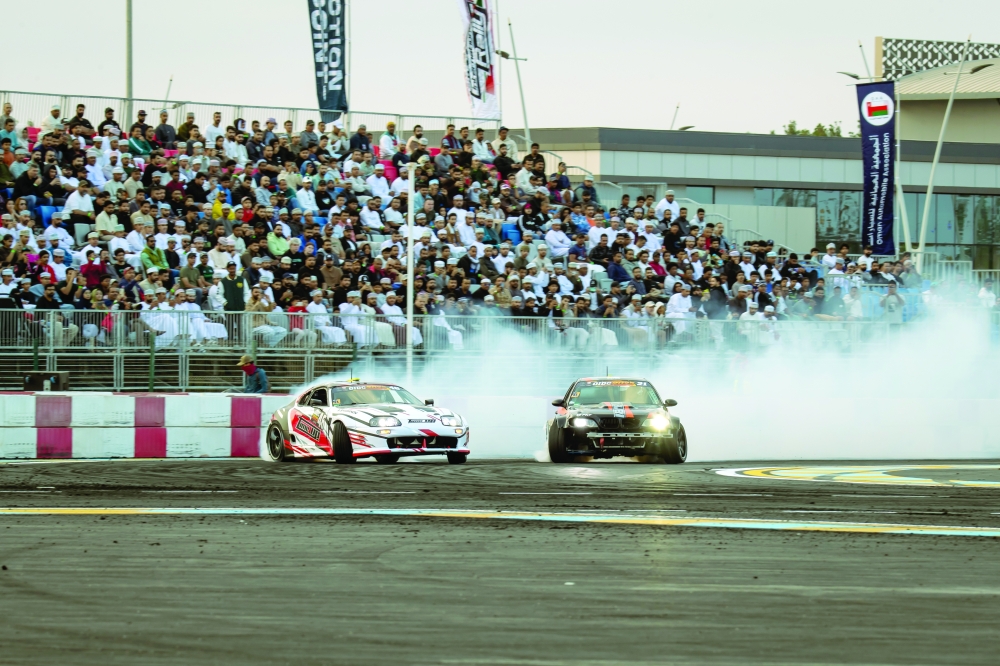 Action from the first round of the Oman International Drift Championship in Muscat.