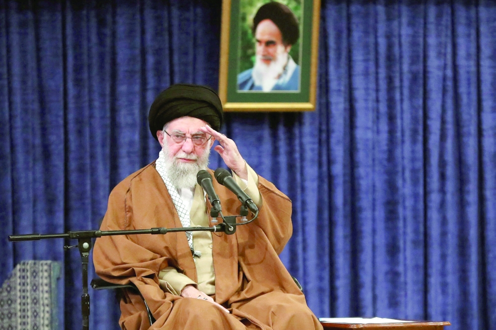 Iran's Supreme Leader Ayatollah Ali Khamenei reacts during a meeting with Army Air Force officers in Tehran, Iran, February 7, 2025. Office of the Iranian Supreme Leader/WANA (West Asia News Agency)/Handout via REUTERS