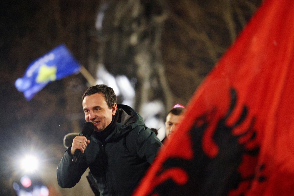 Kosovo's PM and leader of the ruling Vetevendosje party Albin Kurti addresses supporters, in Pristina, Kosovo. — Reuters 
