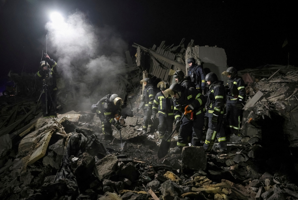 Firefighters work at a site of a Russian missile strike, in the town of Kramatorsk, Donetsk region Ukraine. — Reuters 