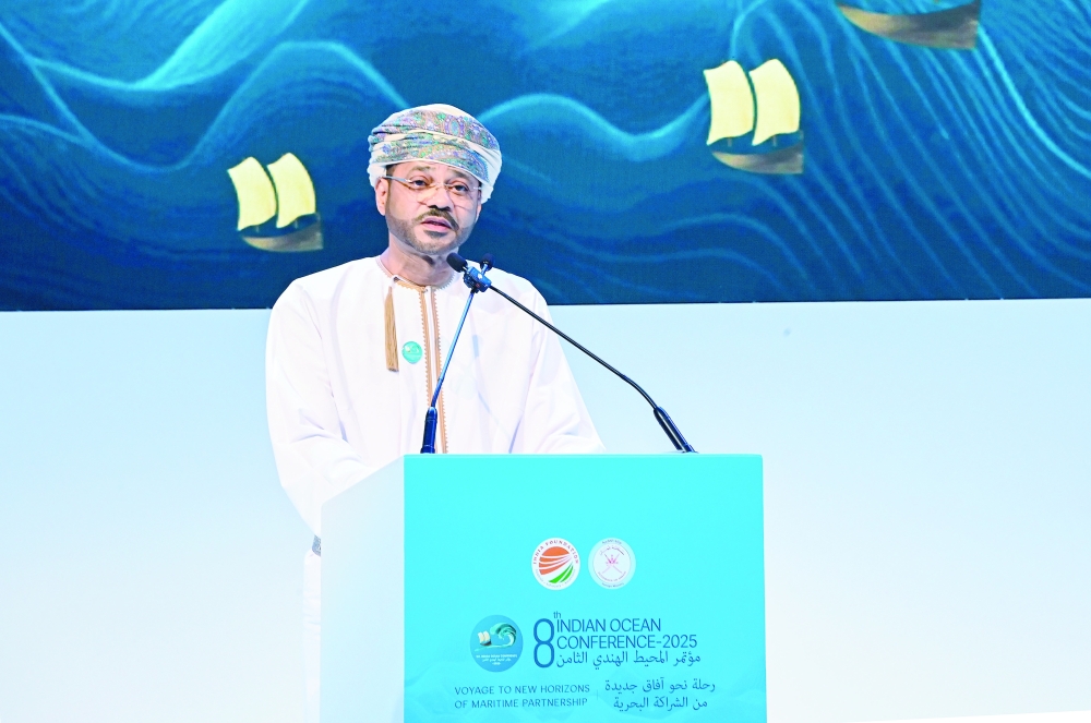 Sayyid Badr bin Hamad al Busaidy, Foreign Minister, speaking at the conference.