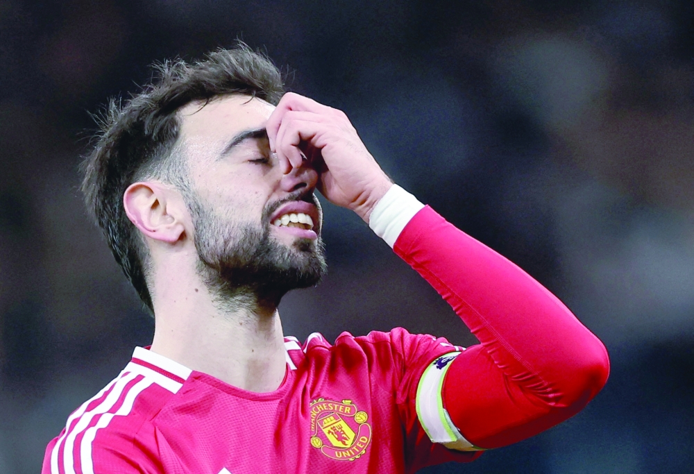Manchester United's Bruno Fernandes reacts. — Reuters.