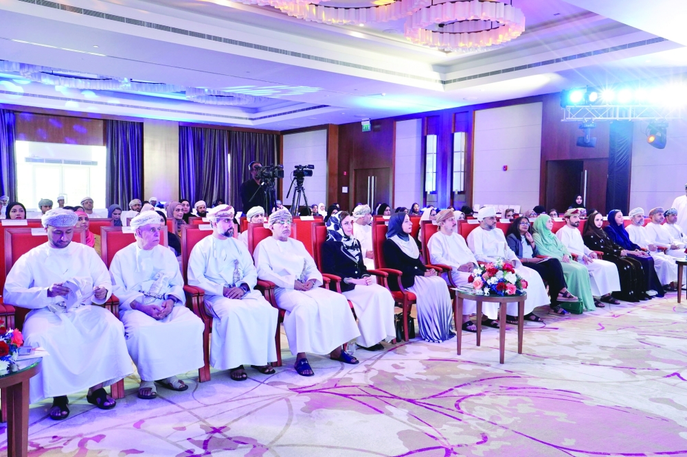 Dr Madeeha bint Ahmed al Shaibaniyah, Dr Rashid bin Hamad al Balushi and HH Sayyida Dr Mona bint Fahd al Said at the event in Muscat on Monday.