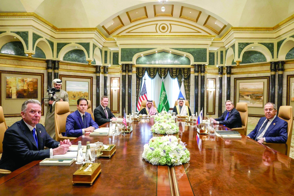 US, Russia delegates attend a meeting with Saudi Arabia's officials, at Riyadh's Diriyah Palace. — AFP 
