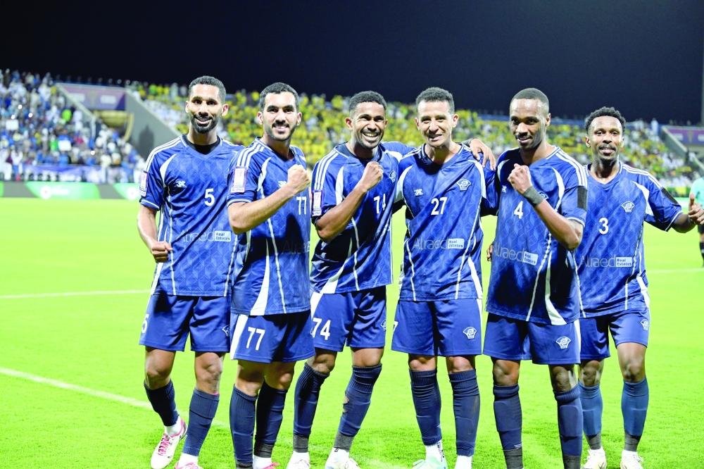 Al Shabab players celebrate their goal against Seeb. — Abdulwahid al Hamadani