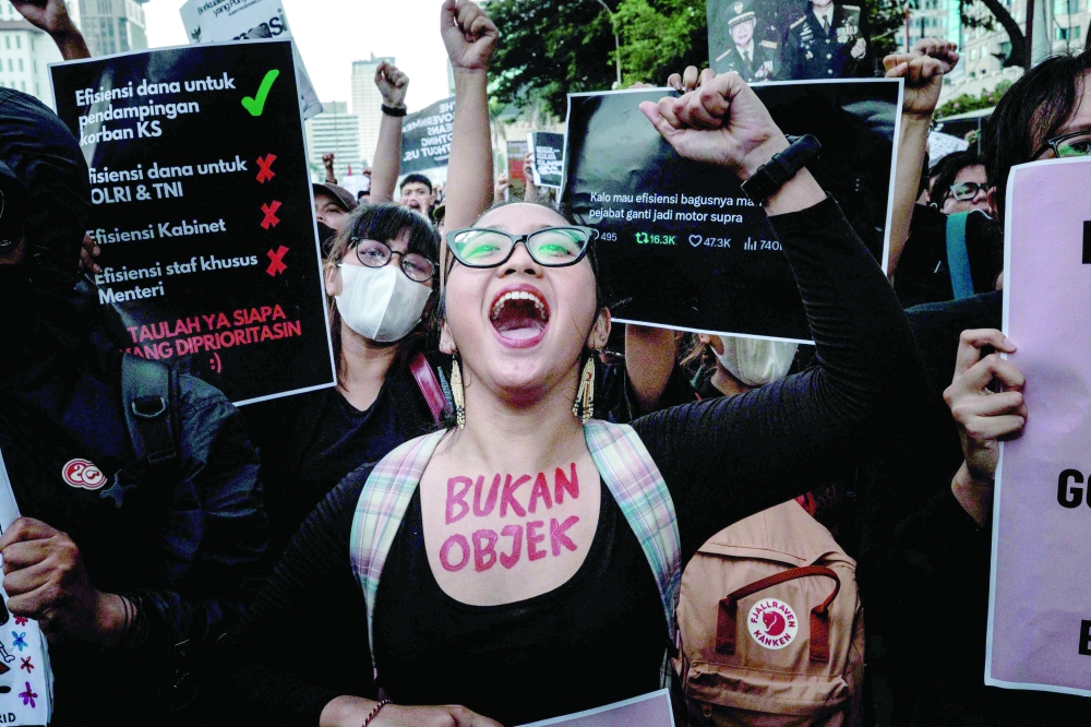 Protesters attend a demonstration against President Prabowo Subianto's government in Jakarta. - AFP