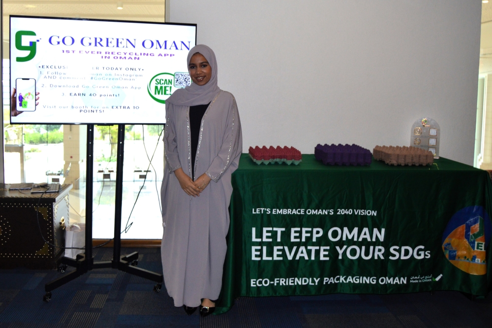 Rufaida al Bakri, Head of Marketing at EFP Oman says the app, developed allows users to book a collection for their recyclables, which are then transported to local SMEs specialising in plastic, paper, and biofuel production.