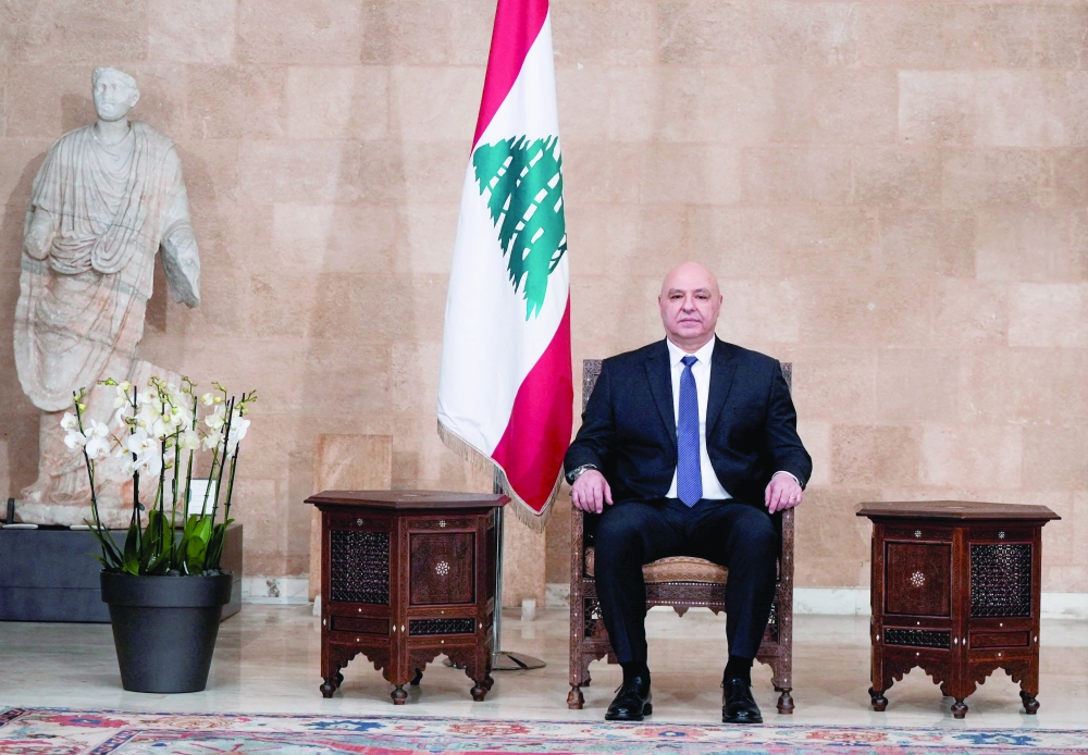 Lebanon's President Joseph Aoun appears sitting at the presidential palace, in Baabda, Lebanon. — Reuters