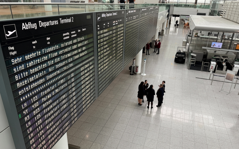 The empty departure terminal of Munich's Franz-Josef-Strauss airport