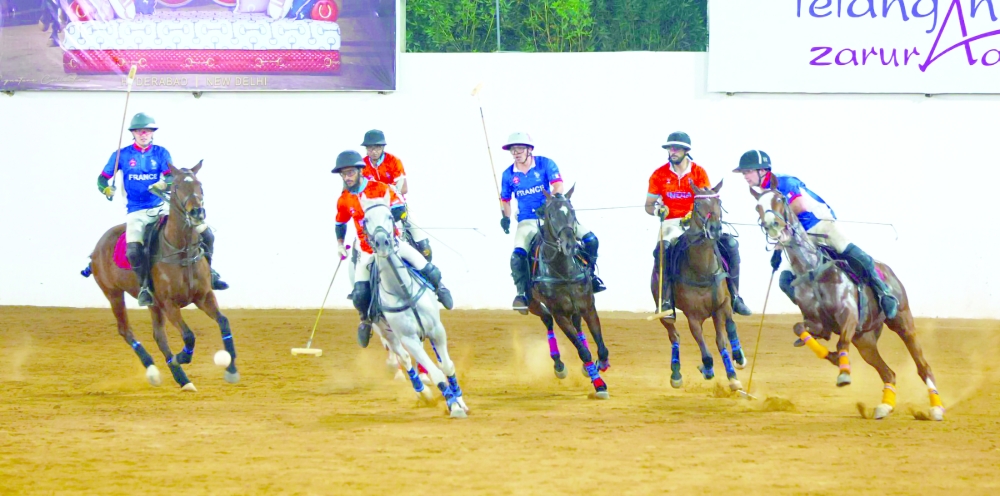 Indian team member control the ball at World Arena Polo Championship 2025 in Telangana. — Snaps India
